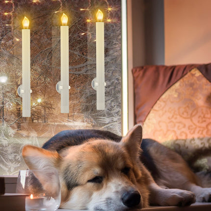RONXS Window Candles, Flameless Taper Candles with Timer, Christmas Home Wedding Decor Battery Operated Flickering LED Candles with Remote Controls, Gold Candle Holders (B-6pcs Gold)