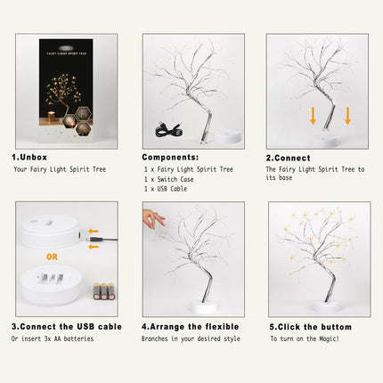 Twinkling Tree Fairy Light Spirit Tree Lamp Bonsai Tree Light, Fairy Light Tree, Cute Room Decor Aesthetic Decor, Night Light Lamp, Twinkle Tree, (Silver Branches 108 LED)