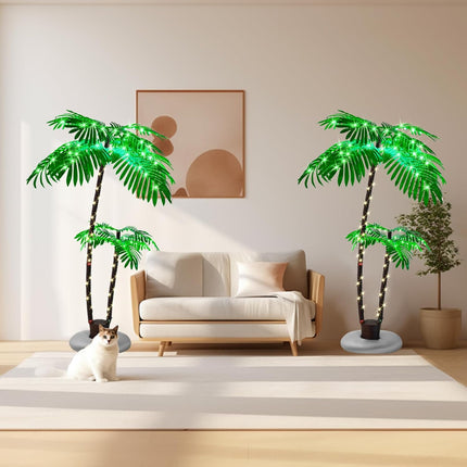 7FT Artificial Lighted Palm Tree, Light Up Tropical Fake Palm Tree for Indoor, Outdoor, Christmas, Hawaiian, Jungle, Home Party, Pool, Beach, Patio Decor