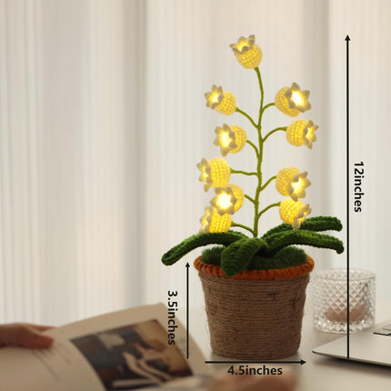Lily of The Valley Lamp, Crochet Artificial Flowers with Night Lights, Cordless Table Lamp - Women Ideas for Christmas Valentine Mother's Day, Desk Home Decorations