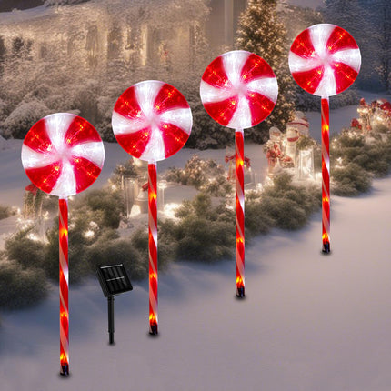BRIGHTDECK Christmas Solar Pathway Lights, 27" Set of 4 Lollipops Peppermint Stake Lights, Candy Cane Lights with 8 Modes, Outdoor Christmas Decoration for Walkway, Yard, Pathway, Patio (4pcs