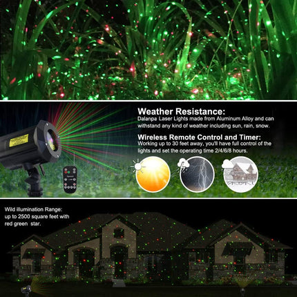 Garden Lights Outdoor Laser Christmas Light Moving Star Projector (Red Green)