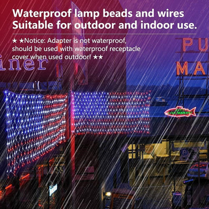 American Flag Lights, Outdoor Flag String Lights 420 LED Waterproof Led Flag Net Light Patriotic Ornaments for Outdoor Home Yard,Garden, Camping, Memorial Day, 4th of July, Christmas Decorations