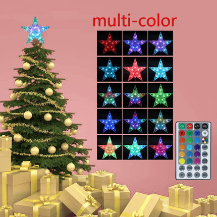 Christmas Star Tree Topper Lights 9.5inch 10LED Multicolour with Versatile Remote Controller 3AA Battery Powered Tree-top Star for Xmas Tree Home Decoration（Indoor and Outdoor ）