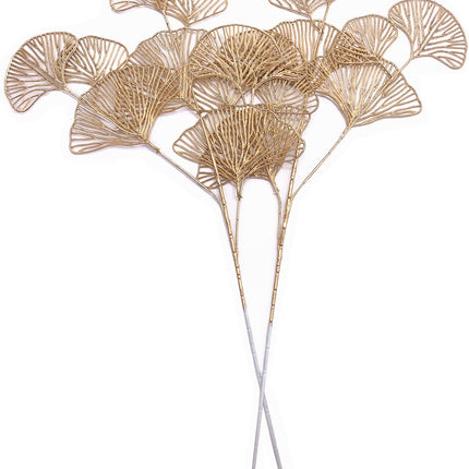 Christmas Artificial Plants Decoration 26" Tall, CATTREE Fake Plastic Golden Apricot Leaves Simulation Ginkgo Leaf Grass for Wedding Party Indoor DIY Home Office Table Centerpieces Decor Gold - 2 Pack