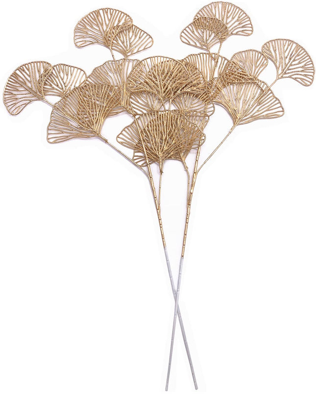 Christmas Artificial Plants Decoration 26" Tall, CATTREE Fake Plastic Golden Apricot Leaves Simulation Ginkgo Leaf Grass for Wedding Party Indoor DIY Home Office Table Centerpieces Decor Gold - 2 Pack