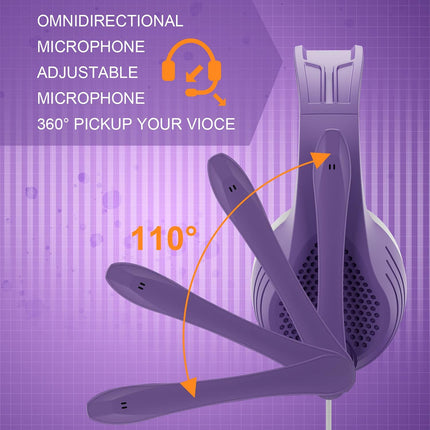 Anivia Computer Noise Cancelling Wired Headphones with Microphone - 3.5mm Purple Headset Gaming Headsets with Mic for Multi-Platform for Kids