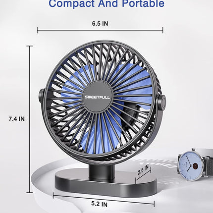 Sweetfull Usb Desk Fan Small Quiet 3 Speeds Mini Personal Portable Fan 360° Rotation Adjustable, 6 Inch Office Table Cooling
