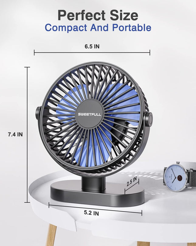 Sweetfull Usb Desk Fan Small Quiet 3 Speeds Mini Personal Portable Fan 360° Rotation Adjustable, 6 Inch Office Table Cooling