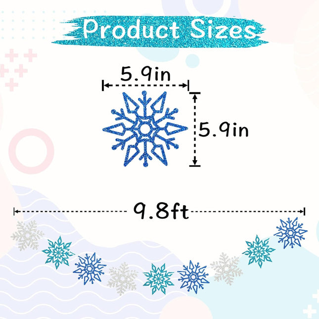 2 Pieces Snowflake Garland Banner Christmas Hanging Decorations, Winter Wonderland Decorations Frozen Birthday Party Supplies, Paper Snowflake Streamer for Holiday Year Party Home Decor