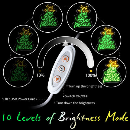 Christmas Tree Neon Sign, Xmas Trees Peace Love Joy Christmas Decoration, USB Powered Led Merry Christmas Neon Light Up Sign for Wall Decor, Xmas Led Sign for Home Holiday Year Party Backdrop