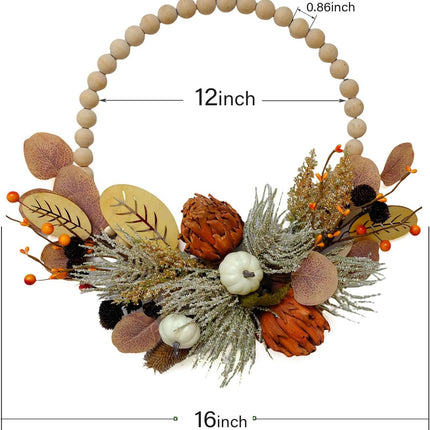 TEMPUS 16" Fall Wood Bead Front Door Wreath Artichoke Wood Chip Autumn Leaf Wreath Harvest, Thanksgiving Indoor and Outdoor Decor Farmhouse Front Door Decor …