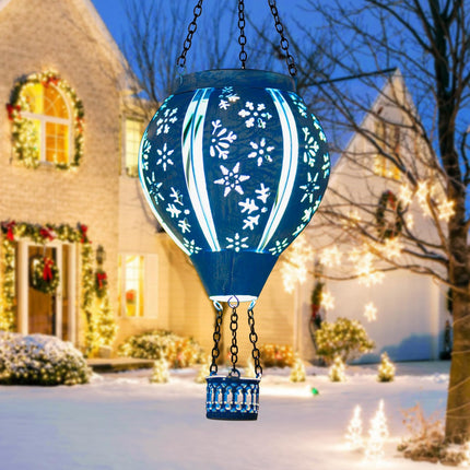 Christmas Hot Air Balloon Solar Lantern, Snowflake Metal Christmas Outdoor Solar Lanterns Waterproof for Yard Patio Porch Garden, Solar Christmas Decorations s for Kids Women Adults
