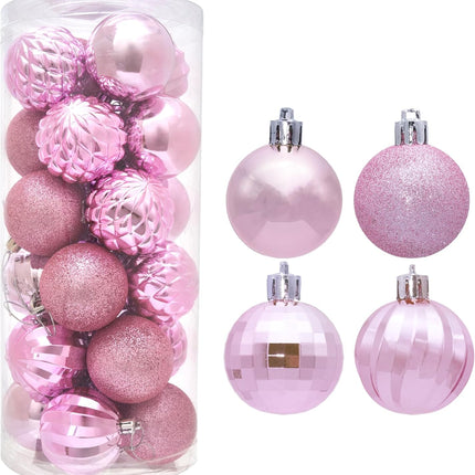 Christmas Ball 24ct 2.36 Inches Pink Mini Xmas Hanging Ornaments for Trees Wreath Garland Wedding Party Home Office Shop Decorations Tier Tray Vase Filler