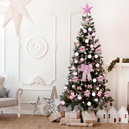 Christmas Tree Decoration Set, 88 Pcs Pink Christmas Ornaments Set with Pink White Christmas Ornaments Balls,Christmas Glitter Poinsettia Flowers,Glitter Berries Stems, Snowflakes, Bow for Christmas