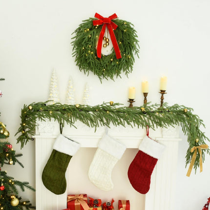 YoleShy 6FT Real Touch Norfolk Pine Garland Christmas Garland with Bell Battery Operated Prelit Garland Christmas Decorations for Mantle Fireplace Xmas Garland Home Decor