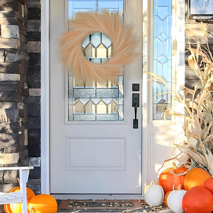Pampas Grass Wreath, 26'' Faux Pampas Wreath for Front Door, Artificial Wreath for All Seasons, Boho Wall Decor, Farmhouse Pampas Grass Garland, DIY Fall Wreath Autumn Wreath (Beige and Brown)