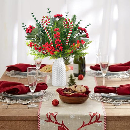 10 Pcs Christmas Flowers Artificial Pine Branches with Red Berry Stems Christmas Tree Picks Floral Arrangements for Xmas Tree Topper Vase Filler Craft Wreath Holiday Party (Red&Green)