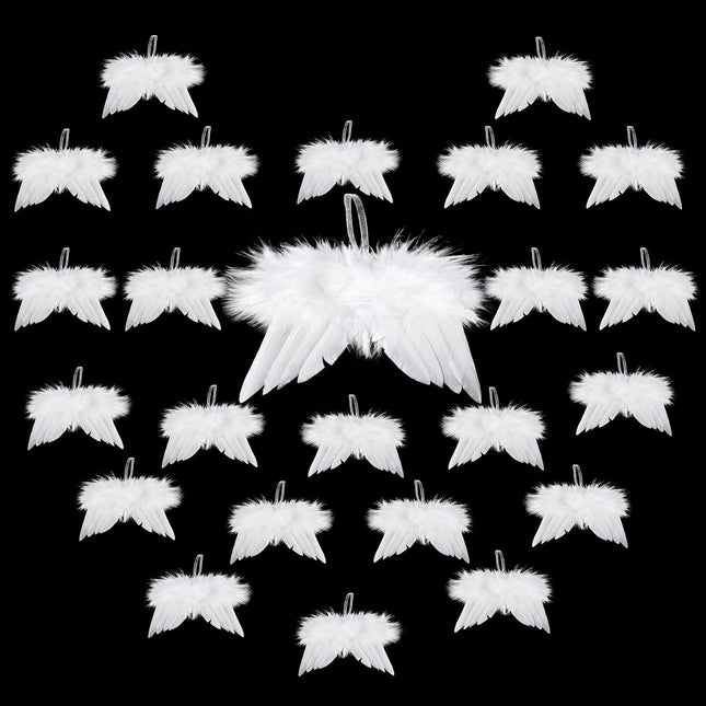 24 Pcs Christmas Angel Wings Ornament - Mini Angel Feather Hanging Decorations, White Vintage Chic Pendant for Crafts Christmas Tree Holiday Party DIY Wedding Prop (4.72 × 4.6 Inch)