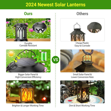 KOOPER 4 Pack Solar Lantern Outdoor Lights, d Flickering Flame Solar Lanterns Lights Outdoor Waterproof, Hanging Outdoor Solar Lanterns Lights, Solar Powered Lanterns for Yard Garden Decor