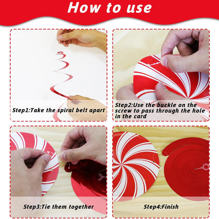 72 PCS Christmas Hanging Swirls Christmas Party Decorations Christmas Candy Hanging Swirl Garland Red Candy Cutouts for Christmas Party School Classroom Home Ceiling Decoration supplies Favors