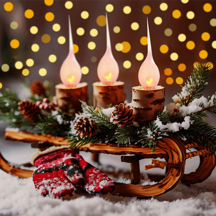 12 Pack Christmas Flicker Flame Silicone Candle Lights Bulbs, C7 Clear Silicone Flickering Decorative Light Replacement Bulbs for Electric Candle Lamps, Chandelier, E12 Candelabra Base, 1Watt