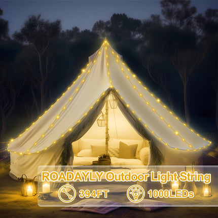 394 FT 1000 LED Christmas Lights Outdoor Waterproof Christmas Tree Lights with Remote Timer 8 Modes Green Wire Plug Fairy Lights Indoor Twinkle String Lights Xmas Decorations (Warm White)
