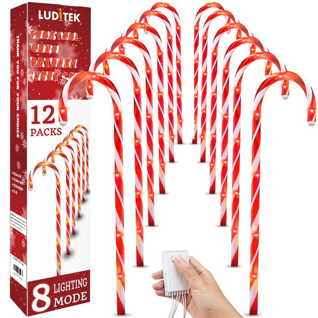 Luditek 29" Christmas Candy Cane Pathway Markers Set of 12 Christmas Outdoor Outside Decorations Lights 8 Blinking Modes Indoor Holiday Xmas Yard Patio Garden Walkway Decor