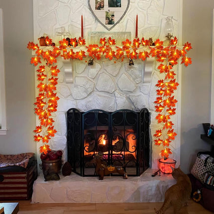 4 Pack Fall Decor Fall Garland with Lights Thanksgiving Fall Decorations for Home, Total 40Ft 80LED Maples Leafed Fall Lights Battery Operated Autumu Harvest Halloween Decor Indoor Outdoor Home Party