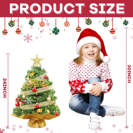 Mini Christmas Tree Small Green Christmas Tree 2ft Artificial Xmas Tree Tabletop Christmas Tree with Light Miniature Christmas Trees for Christmas Winter Holiday Party Home Decoration