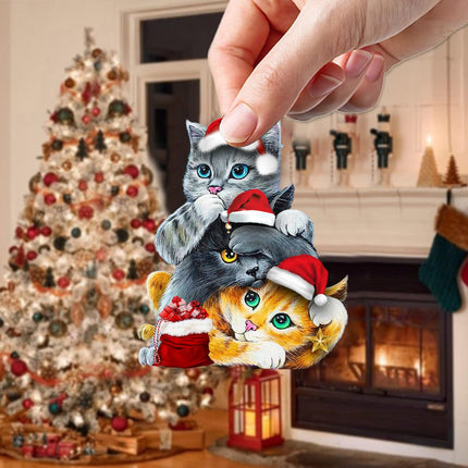 DECORLUXES Set 2 Christmas Ornaments 3.1" -3 Cute Cat Christmas, Xmas Acrylic Ornaments, Christmas Tree Hanging, Tree Topper Ornaments - Christmas Tree Decoration Ornament