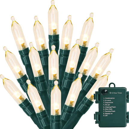MASHANG Christmas Lights - Battery Operated String Lights 50 LED Xms Mini Lights 8 Modes Green Wire Mini Light Set with Timer for Xmas Tree Wreath Party Indoor Outdoor Decor, Waterproof, Warm White