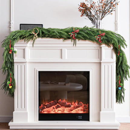 Christmas Norfolk Pine Garlands - Real Touch Greenery Garland Norfolk Pine Artificial Garland Faux Greenery Fake Garland for Holiday, Fireplace, Mantle, Indoor Wedding Christmas Holiday Decor