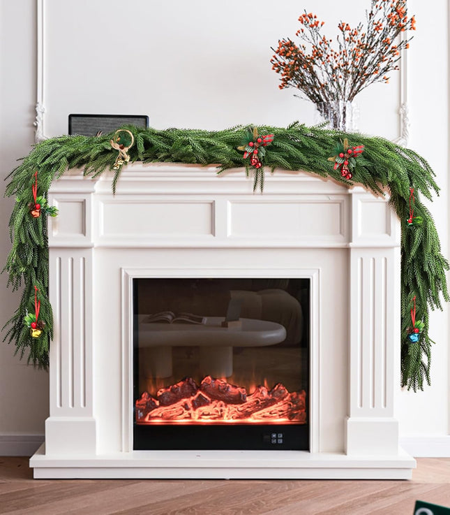 Christmas Norfolk Pine Garlands - Real Touch Greenery Garland Norfolk Pine Artificial Garland Faux Greenery Fake Garland for Holiday, Fireplace, Mantle, Indoor Wedding Christmas Holiday Decor
