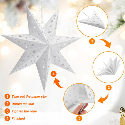Christmas Star Paper Lantern Lampshade 19.7 Inch 7 Pointed Star Hanging Ornament Paper Lantern Shade for Weddings Holiday Birthday Home Decor (Not Included Light)