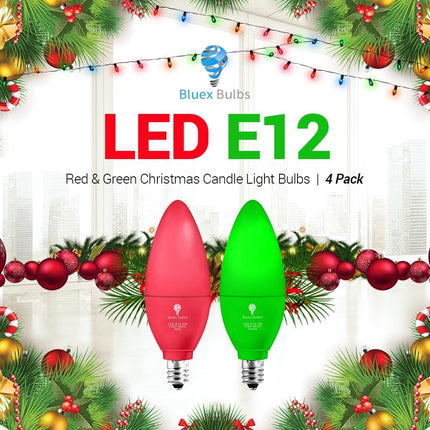 Bluex Bulbs LED 6-Pack Light Bulb, E12 Base, 4W, 450 Lumen, Red, Ideal for Party Decoration, Porch Holiday Lighting, Candelabra Bulbs - Christmas Light Bulbs