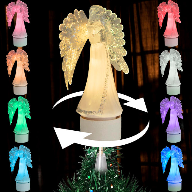 Vanthylit Christmas Tree Topper Light Up Angel Tree Top, Rotating and Multicolor Effect Christmas Lighted Tree Decorations for Home Party Xmas Indoor Decor