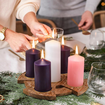 Christmas Advent Wreath Candle Holder with Faith, Joy, Love, Hope Large Celtic Advent Wooden Candle Holder Centerpiece Decor for Home Fireplace Church Suitable for Diameter of 3'' Candles
