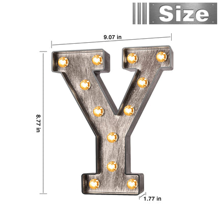Brushed silver gray LED letters Lights Light Up letters Sign for Night Light Wedding/Birthday Party Battery Powered Christmas Lamp Home Bar Decoration -Y