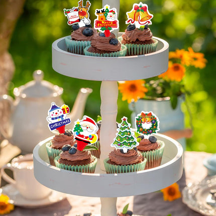 50pcs Christmas Cake Toppers Santa Claus Cake Picks Snowman Elk Tree Design Winter Cake Toppers Toothpicks Baby Shower Birthday Xmas Party Cake Decoration Supplies