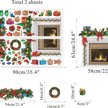 IARTTOP Christmas Fireplace Bulletin Board Decal Christmas Fireplace Wall Decal Christmas Holiday Fireplace Background Decoration Christmas Stocking Candle Wreath for Christmas Home Party Decor