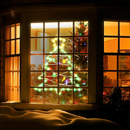6 Pcs Christmas Window Silhouette Lights Decorations 16 Inch Waterproof Window Hanging Lights Deer Christmas Tree Santa Claus Garland Snowman Bells Lights for Party Holiday Wall Door