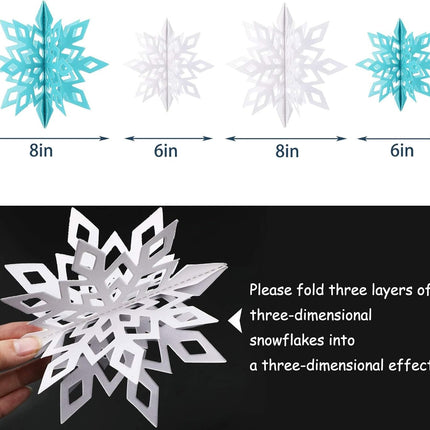 76 Pieces Snowflake Balloon Garland Arch Kit Winter Wonderland Decorations with Clear Silver Blue Paper Snowflake Decor and 100 Pieces Glue for Christmas Xmas Frozen Snow Party Favors Supplies