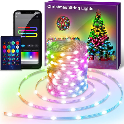 Christmas Lights 65.6ft, Smart String Lights DIY, 200LED RGB+IC Christmas Lights Outdoor, IP65 Waterproof, With APP and Remote Control, For Christmas, Birthday, Party, Wedding, Room Decorations