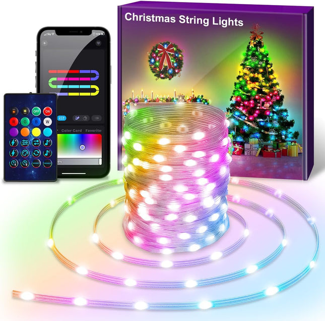 Christmas Lights 65.6ft, Smart String Lights DIY, 200LED RGB+IC Christmas Lights Outdoor, IP65 Waterproof, With APP and Remote Control, For Christmas, Birthday, Party, Wedding, Room Decorations