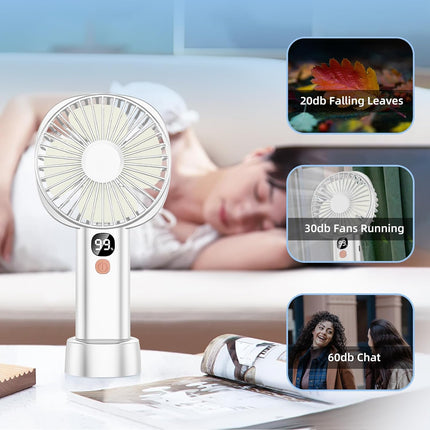 Mini Hand Held Fan Portable, Rechargeable Battery Operated Handheld Fan With Base,410 Hours,5 Speeds Personal Desk Table Fan