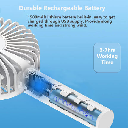Mini Portable Electric Fan, Usb Rechargeable Handheld Fan ThreeSpeed Adjustment, Personal Fan With Phone Holder Base, Lightweight