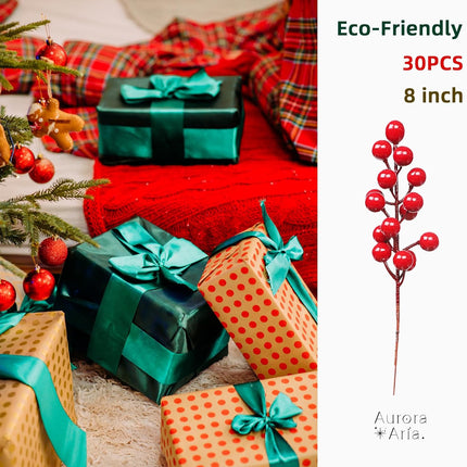 30 Pack Artificial Red Berry Stems,8 Inch Fake Burgundy Berry Picks for Christmas Tree Decorations Crafts for Christmas Wreath Wedding Holiday Home Decor