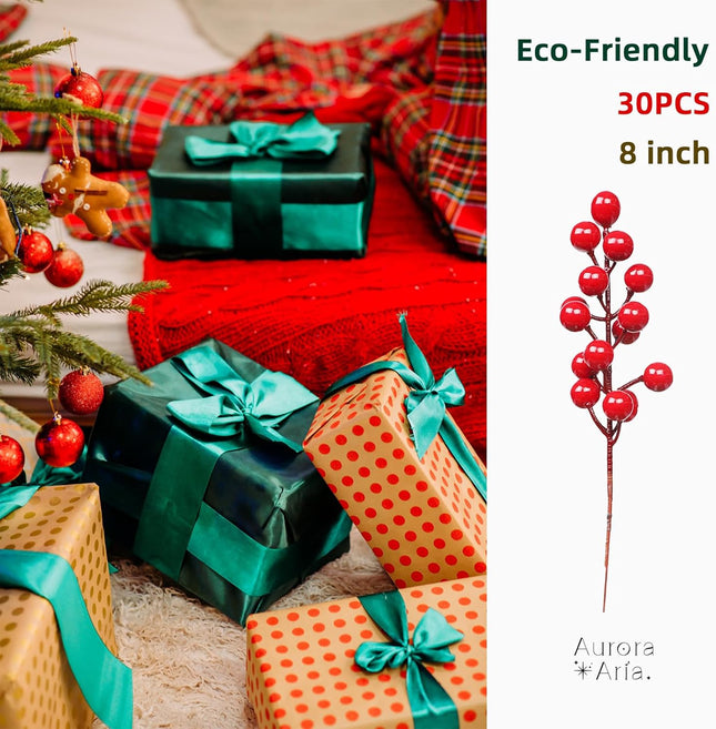 30 Pack Artificial Red Berry Stems,8 Inch Fake Burgundy Berry Picks for Christmas Tree Decorations Crafts for Christmas Wreath Wedding Holiday Home Decor