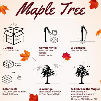 24-inch Fall Lighted Maple Tree, 24 LED Lights, USB+Battery Operated Thanksgiving Table Centerpieces Decoration Tree for Home Fireplace Autumn Harvest Tabletop Indoor Decor